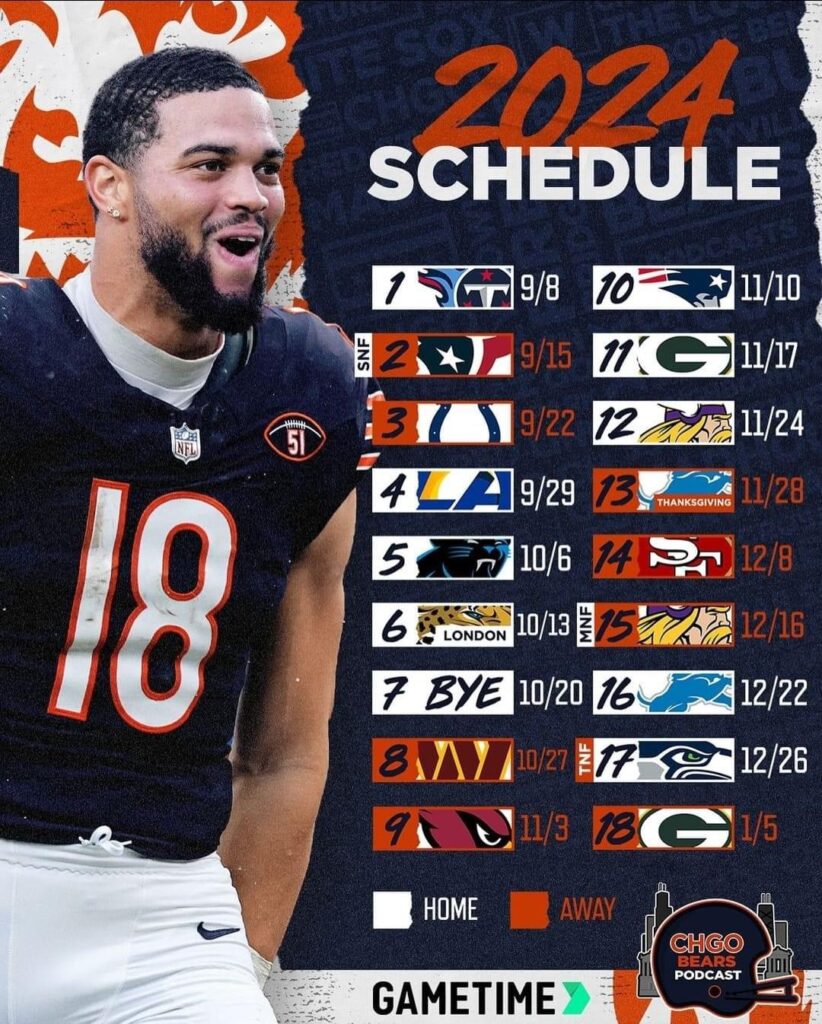 Chicago Bears 2024 NFL Schedule – Hope in Chicago